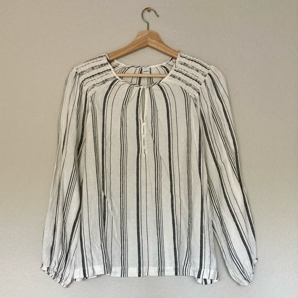 Old Navy Linen Peasant Top Striped BoHo white Black